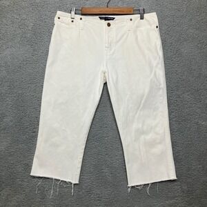 VTG Abercrombie & Fitch Crop Jeans Women 10 White Denim Button Fly Raw Hem USA